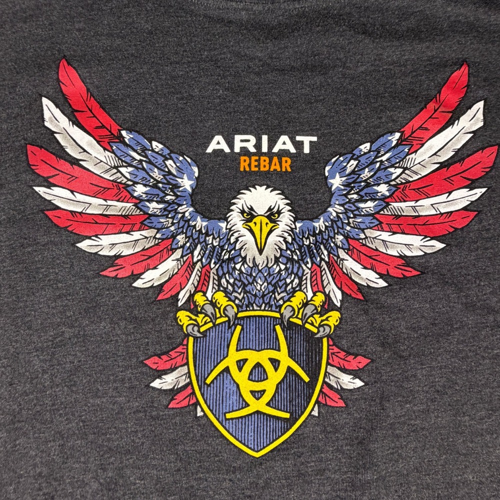 Ariat T-Shirt Mens L Rebar Cotton Strong American Raptor Gray Pocket EUC